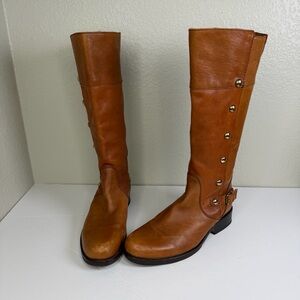 Steve Madden Women’s Cognac Leather Olster Knee High Studded Boots Size 9.5 M